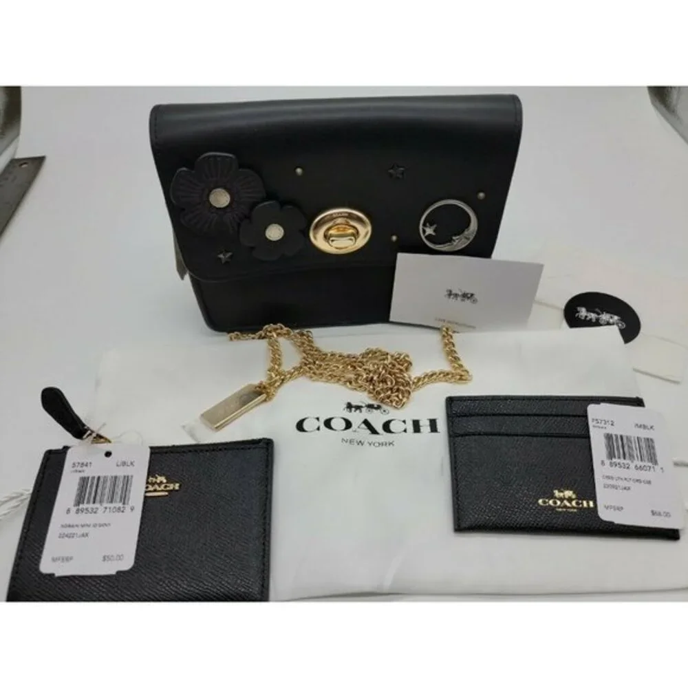 COACH Custom Made Small Turnlock Chain Crossbody STUDS APPLIQUE 3PC